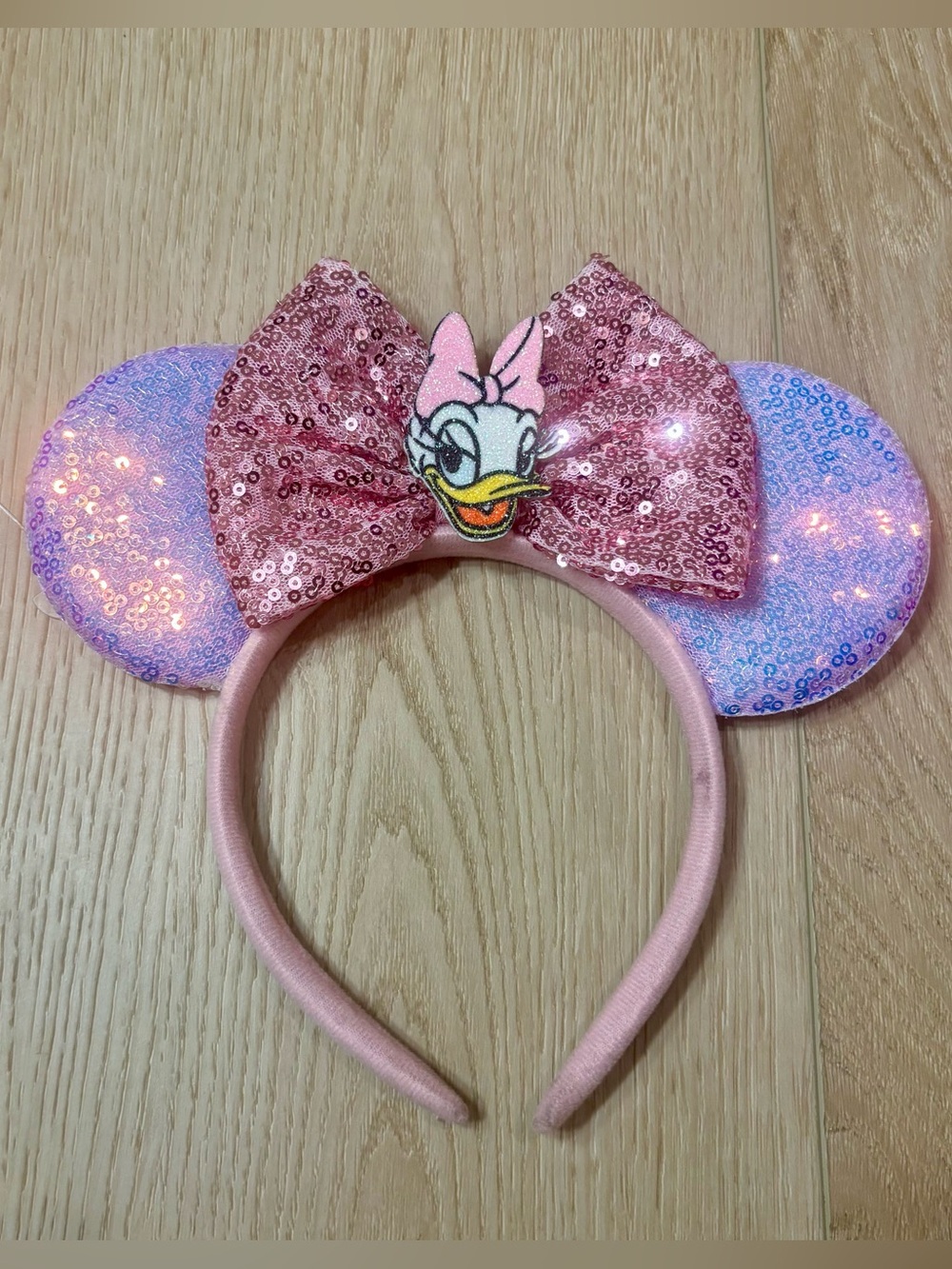 Daisy Mouse Ears Kids Headband Sequin Pink Purple Bow Girls